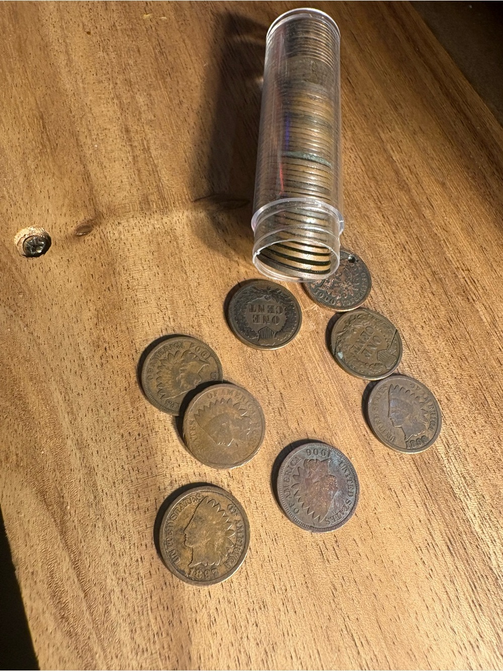 Vintage Tube with indian head Copper Coins - Brown